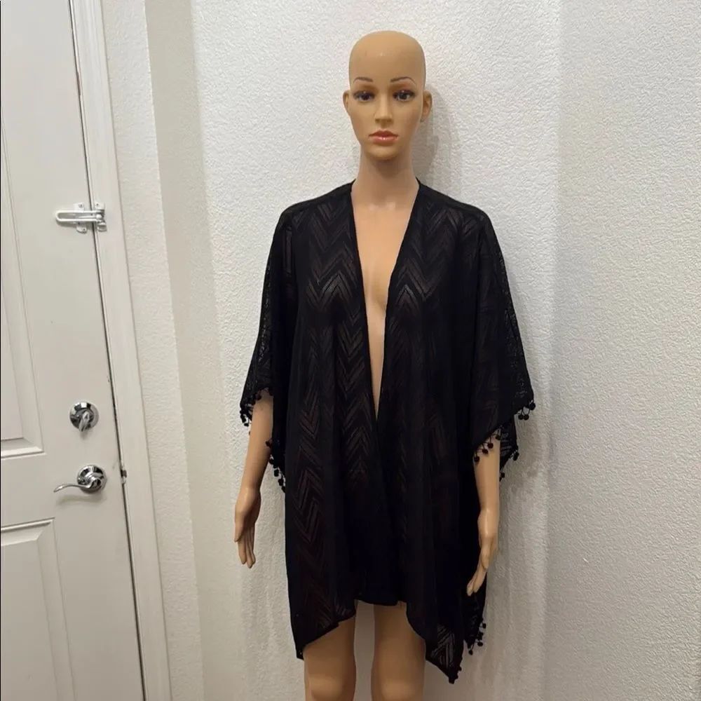 Catherines Black Chevron Kimono Beach Coverup Sz 0X-1X PalmPalm Ball Cruise Wear